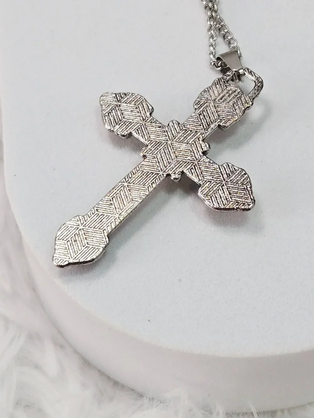 Sacina Gothic Cross Necklace Black Rhinestone Stainless Steel Pendant Y2K Punk